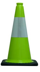 18 LIME TRAFFIC CONE W/BLACK BASE W/ 6 COLLAR