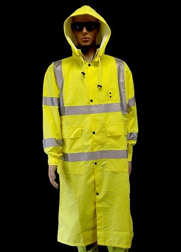LIME PU ANSI CL 3 RAINCOAT 49 3M REFLECTIVE SAFETY APPAREL ANSI Rainwear Ameri Viz