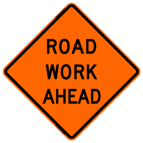 MTS SAFETY 48 ROAD WORK AHEAD    W/RIBS VINYL